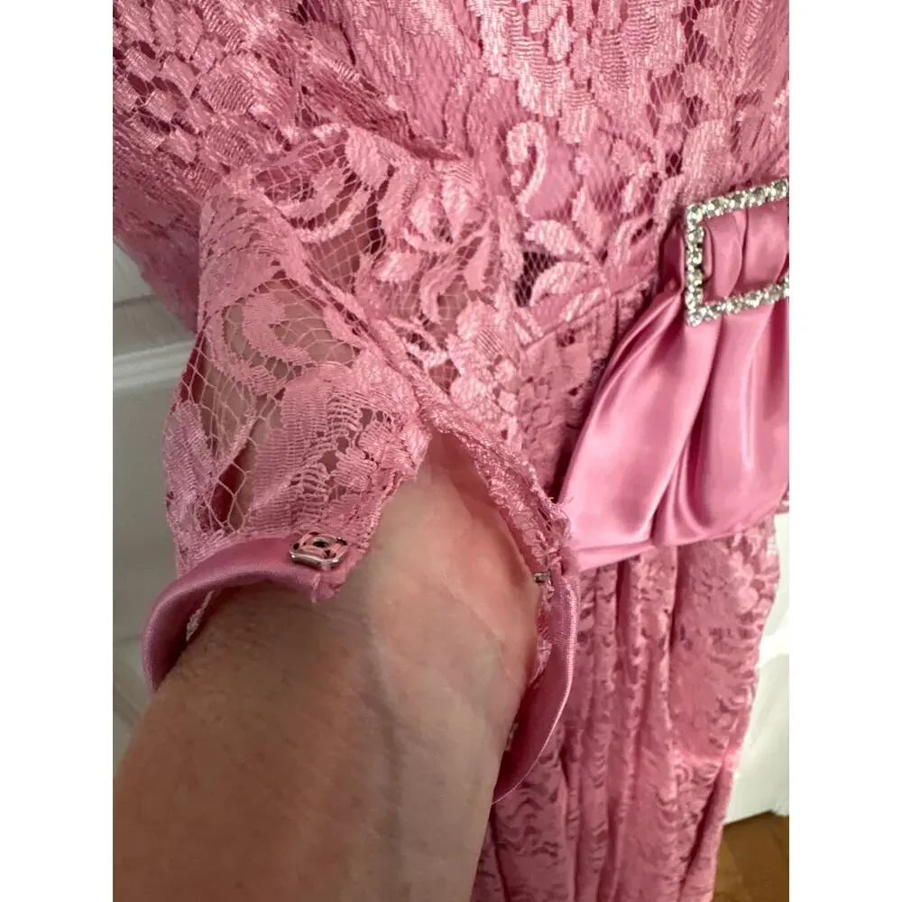 American vintage 70's pink lace prom Bridesmaid midi dress small